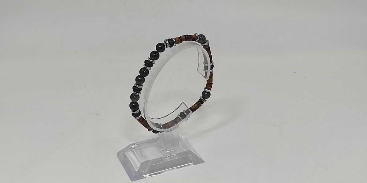 Ανδρικό Χειροποίητο Βραχιόλι με Αιματίτη, Μάτι Τίγρη, Όνυχα και Δενδριτικό Αχάτη