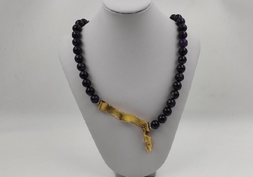 κολιέ από ασίμη και brass με αμέθυστο και αιματίτη