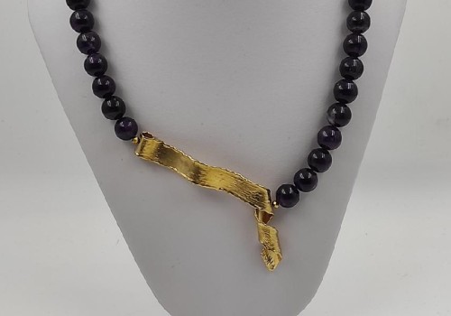 κολιέ από ασίμη και brass με αμέθυστο και αιματίτη κολιέ από ασίμη και brass με αμέθυστο και αιματίτη