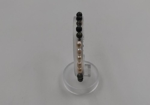 χειροποίητο βραχιόλι από ατσάλι με μαργαριτάρι και αχάτη