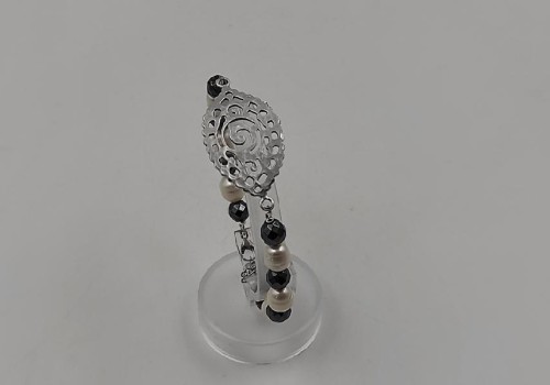 χειροποίητο βραχιόλι από ατσάλι και μπρούντζο με αιματίτης και μαργαριτάρι