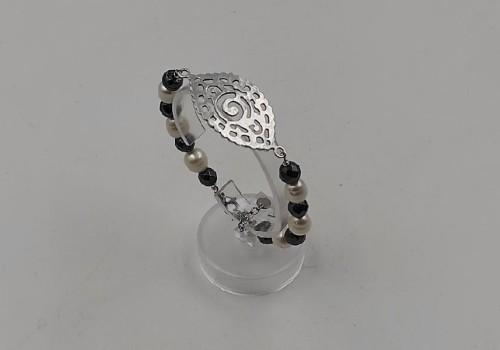 χειροποίητο βραχιόλι από ατσάλι και μπρούντζο με αιματίτης και μαργαριτάρι χειροποίητο βραχιόλι από ατσάλι και μπρούντζο με αιματίτης και μαργαριτάρι