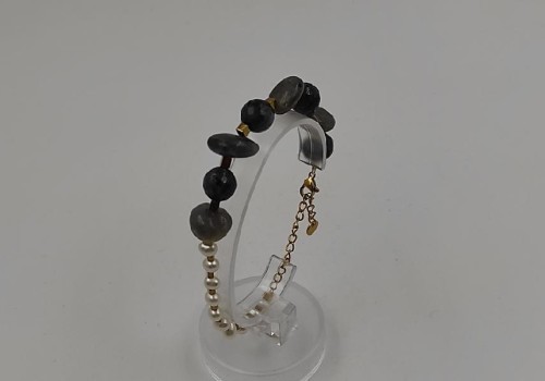 χειροποίητο βραχιόλι από ατσάλι με λαβραδορίτης,αιματίτη και μαργαριτάρι 