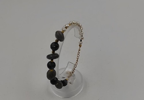 χειροποίητο βραχιόλι από ατσάλι με λαβραδορίτης,αιματίτη και μαργαριτάρι 