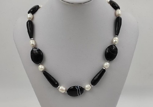 περιδαίριο από ατσαλί με μαργαριτάρι, αχάτη και αιματίτη