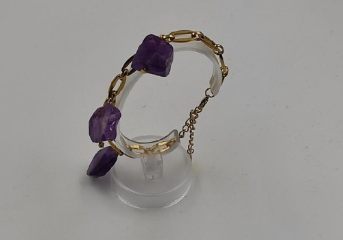 χειροποίητο βραχιόλι από ατσάλι με αιματίτη και αμέθυστο 