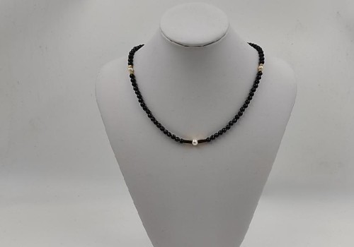 χειροποίητο κολιέ από ατσάλι με μαργαριτάρι και τουρμαλίνη 