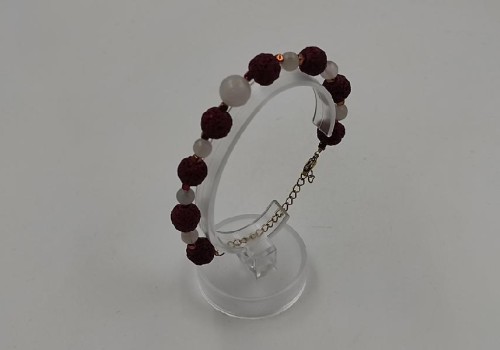 χειροποίητο βραχιόλι από ατσάλι με ροζ χαλαζία, αιματίτη και λάβα