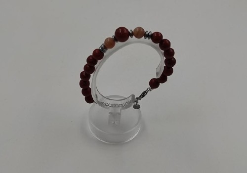 χειροποίητο βραχιόλι από ατσάλι με ηλιόλιθο και ίασπι