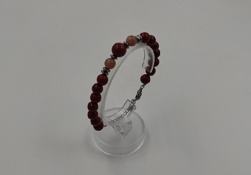 χειροποίητο βραχιόλι από ατσάλι με ηλιόλιθο και ίασπι