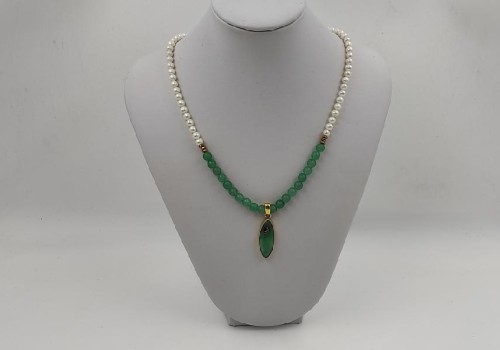 Χειροποίητο κολιέ από επιχρυσωμένο ασήμι με Αδαμίτη,Ζαντ και Μαργαριτάρι