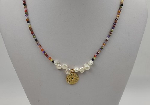 Χειροποίητο κολιέ από brush με Ζίργκον και Μαργαριτάρι