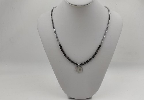 Χειροποίητο κολιέ από ατσάλι με καπνιά και αιματίτης