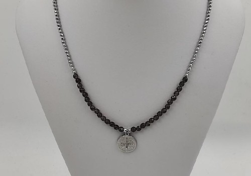 Χειροποίητο κολιέ από ατσάλι με καπνιά και αιματίτης