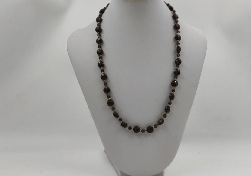 Χειροποίητο κολιέ από ατσάλι με Μπρονζίτη, Καπνία και Αιματίτη